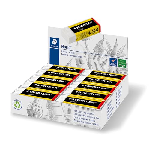 STAEDTLER 526 N20 Noris Eraser, Latex & Phthalate-Free - Medium Size 65x23x13mm (Pack of 20)