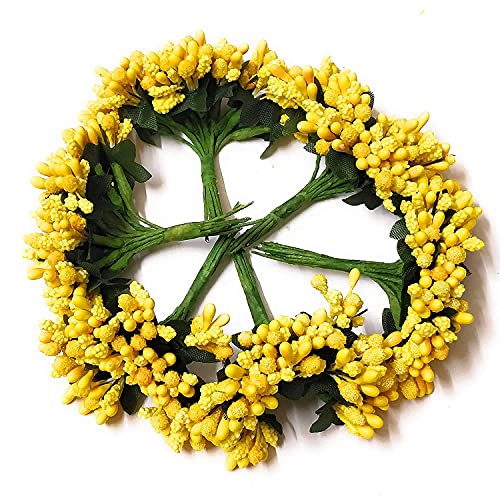 Image of Prokart Premium Pollen Flowers for Hair Accessories, Tiara Making, Jewelry Making and Dress Decoration | 12 Bunch of 12 Pollens Each | (Pack of 144 Pcs) (Yellow)