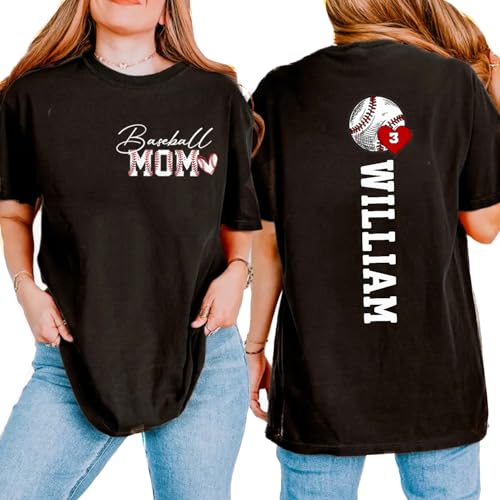 Custom Baseball mom Shirt, Baseball Tshirts Shirts for Women, Baseballs Game Day Shirt Personalized Name Number t Shirt