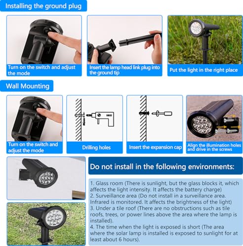 JUGATAMAIBU Solar Spot Lights Outdoor，Solar Lights Outdoor Waterproof IP68，Dark Sensing Auto On/Off，Suitable for Garden, Corridor Landscape Lighting and Flag Lighting. (Multicoloured, 2-Pack) by JUGATAMAIBU - Image 6