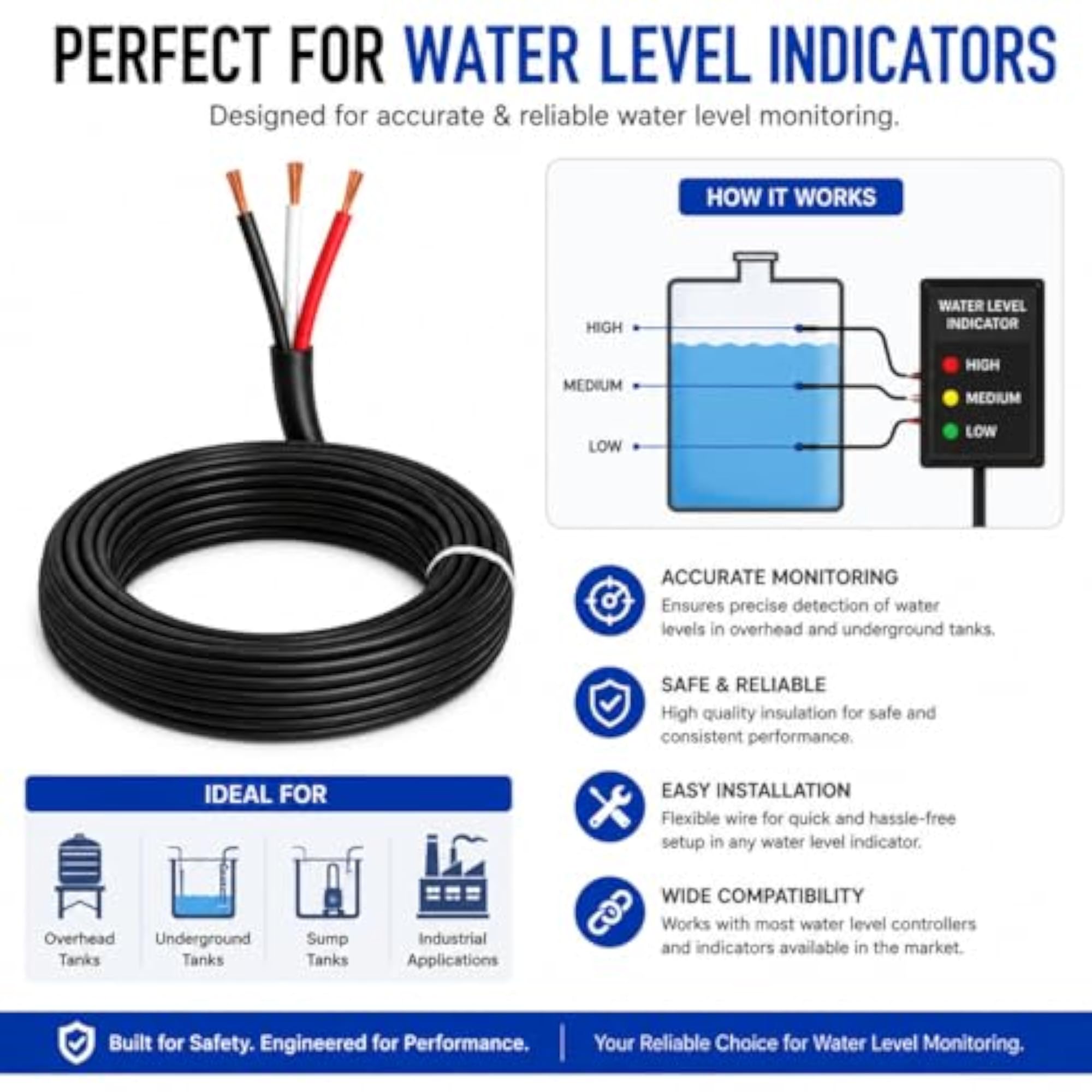 3 Core Wire for Water Level Controller & Indicator, 30 MTR