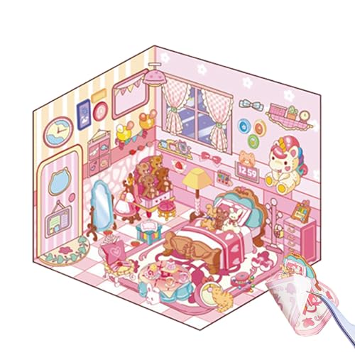 Miniature Scene Stickers, 3D Small House Label, Craft Decorative Stickers Coated Surfaces, Fun Label for Laptops, Phones, Water 