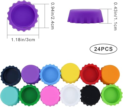 Miniatura 2 de LEEFONE 24 tapas de botella de goma de silicona, 12 colores reutilizables para cerveza casera, bebida suave, botella de vino, botella de cerveza,
