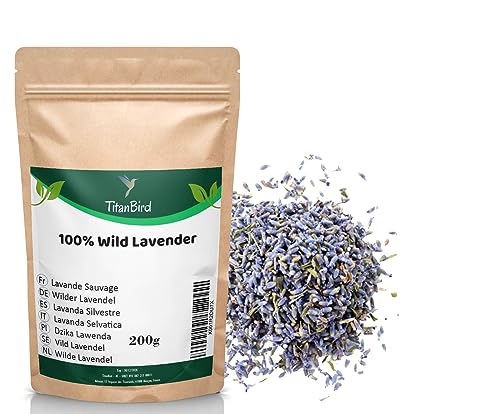 200g Fiori Secchi di Lavanda Selvatica - Molto Profumata Rispetto alla Lavanda Coltivata - Delicatamente Essiccata al Sole - 100% Naturale - TitanBird