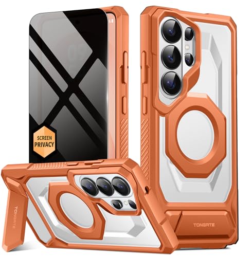 TONGATE Magnetic for Samsung Galaxy S26 Ultra Case with Stand and Privacy Screen Protector, Compatible with MagSafe, TPU Non-Slip Military Grade Protection Shockproof Phone Case for S26 Ultra, Orange by TONGATE - Used condition - US$9.54
