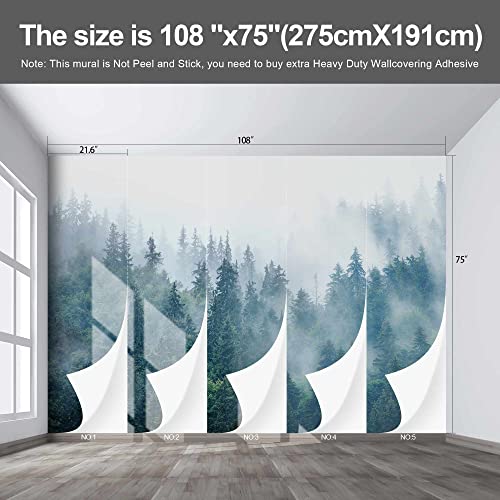 Fightal - Wall Mural Foggy Forest Tree Wall Art Decor Dark Large Murals For Walls For Living Room Bedroom Wallpaper Wall Paintings-108"X75"（It's Not Peel And Stick） #TOP2