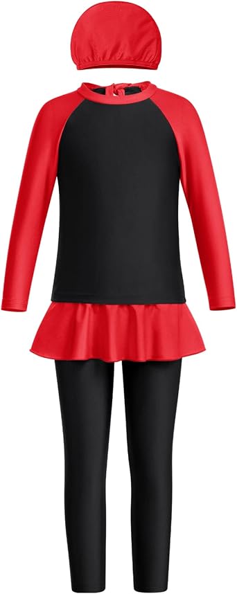 IKADEX Girls Rash Guard Long Sleeve Swimwear Full Body Burkini Muslim Swimsuit Kids Bathing Suit Beachwear