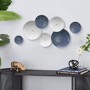Silver and Blue Wall Decor for Living Room, 7PCS Metal Wall Hanging Sculptures for Office Apartment Bathroom Decoration, Modern Silver Home Decor for Staircase Hallway Porch Housewarming Gift