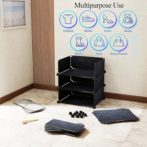 Image of Zemic Multipurpose Modular Plastic Shoe Rack for Home with Door | 𝟓 𝐒𝐡𝐞𝐥𝐟 Stackable Organizer | Waterproof & Dustproof | Space Saving Storage for Home, Bedroom & Entryway【Black, 4-Legs-5-Shelf】