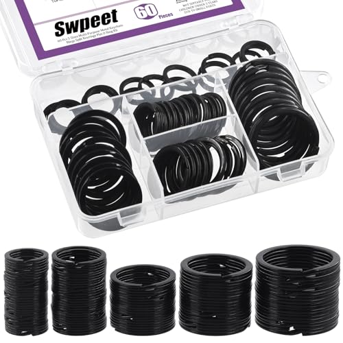 Swpeet 60 Pcs Black Assorted Multi-Purpose Metal Keychain Rings Split Keyrings Flat O Ring for Home Car Keys Attachments Keys Pendants - 20mm 25mm 30mm 35 mm 38 mm