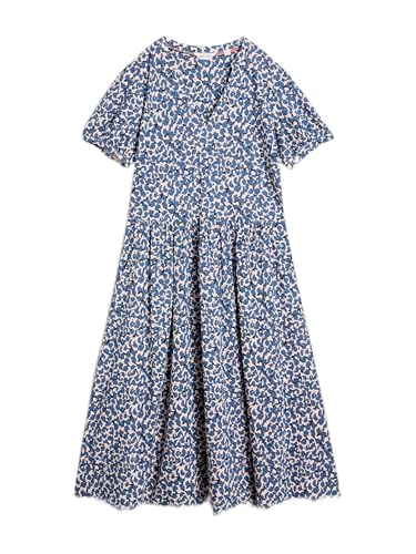 White Stuff Women’s Leah Jersey Dress – Casual Elegance in a Cotton Modal Mix with Allover Pattern – Blue MLT – Größe 38R