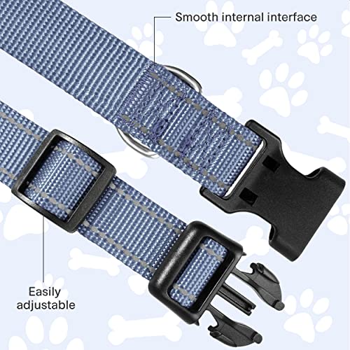 Funtags Reflective Dog Collar, Sturdy Nylon Collars For Puppy And Extra Small Girl And Boy Dogs, Adjustable Dog Collar With Quick Release Buckle,Gray,5/8" Width #TOP2