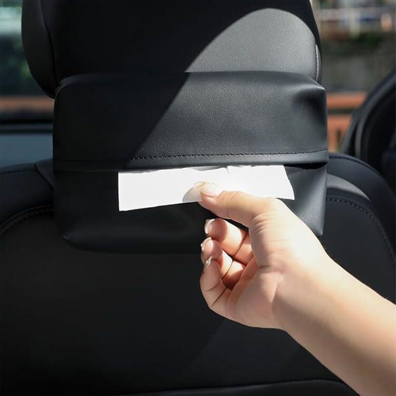 Leather Model Adjustable Car Mounted Tissue Box with Hanging Bag