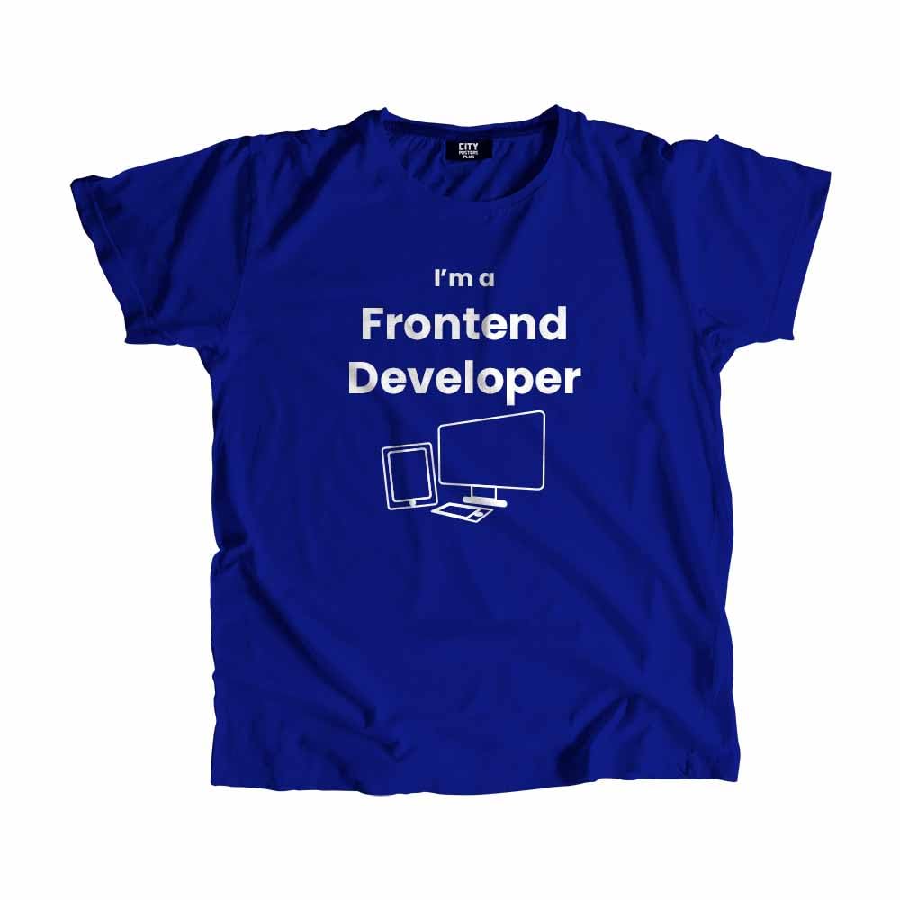 T-shirt Frontend Developer bleu idéal pour les journées de télétravail