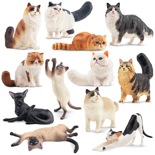 EYSCOTA Katze Figuren Playset, 12PCS niedliche Miniatur Katze Figur Spielzeug, Kuchen Topper für Geburtstagsfeier
