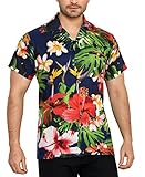 100% poliéster CLUB CUBANA Camisa Hawaiana Florar Casual Manga Corta Ajuste Regular para Hombre L