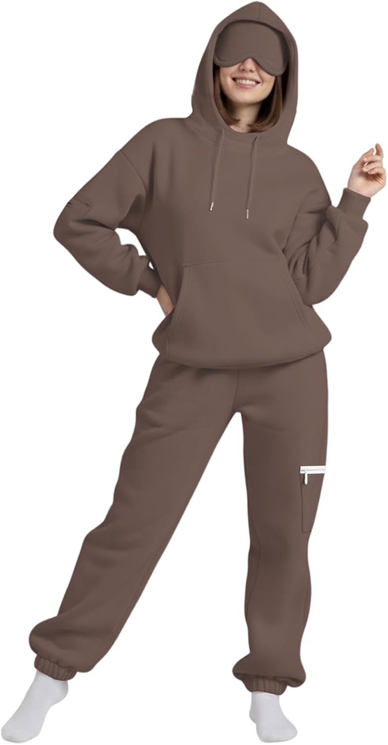 Airplane Hoodie Set | with Eye Cover - Women Travel Hoodie and Sweatpants Set 2 Piece - for Long