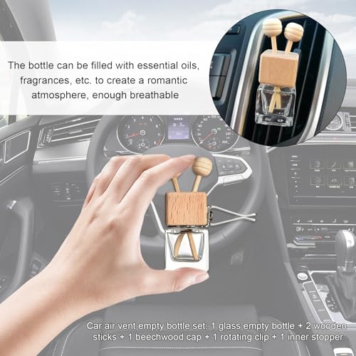 Image of KVAEY 2PCS Car Diffuser Air Freshener Bottle, Refillable Empty Glass Perfume Bottles with Vent Clip, Universal Essential Oil Diffuser for Most Vehicles, Interior Car Accessories (8PCS, Blank)