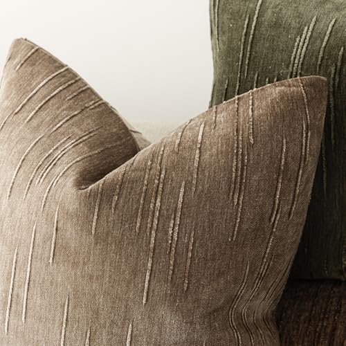 Image of Foindtower Pack of 2 Slubby Textured Chenille Throw Decorative Pillow Covers Lumbar Accent Solid Cushion Cover Neutral Farmhouse Pillow Case for Couch Sofa Bedroom Living Room 12x20 Inch,Brown