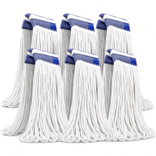 Image of 24 oz Loop-End Cotton String Mop Head, Heavy Duty String Mop Refills, 6 Inch Headband, Mop Head Replacement for Home, Industrial and Commercial Use (white-6pc)