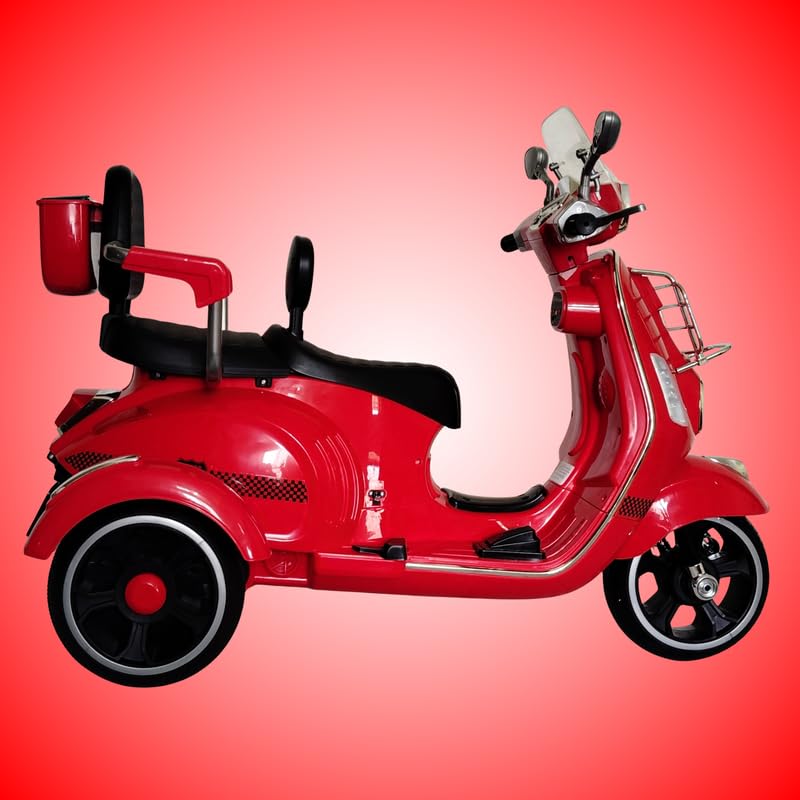 Image of Vespa Scooter Double Seat for Kids 1 to 6 Years | with Remote Control, Big Size Vespa Scooter | Electric Rechargeable Ride-Ons, Red