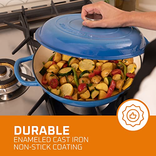 Bruntmor Enameled Cast Iron Dutch Oven With Handles And Lid- 3.8 Qt, Cast Iron Skillet With Non-Stick Coating, Casserole Braiser Pan With Steel Knob Cover And Double Loop Handle,Oven Safe- Marine Blue #TOP4