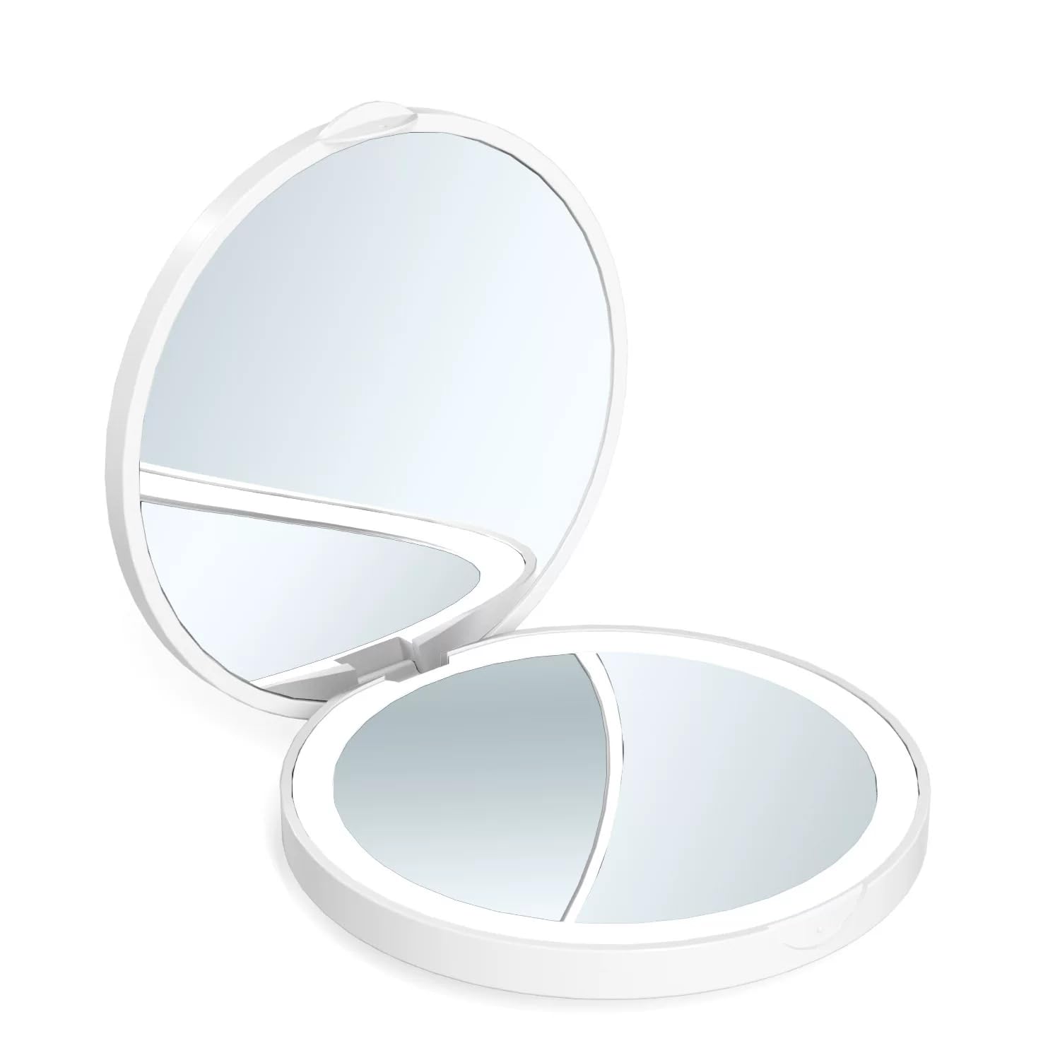 Vitalogy alloy steel with polyurethane Mirror for Makeup - Magnifying Compact Hand Mirror with 2X 1x Zoom - Folding Pocket Double Sided Makeup Mirror for Purse (Round with LED Light - White)