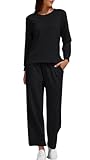 Women’s Air Layer Fabric 2 Piece Set Stylish Long Sleeve Top & Wide Leg 3/4 Pants Lounge Matching Tracksuit