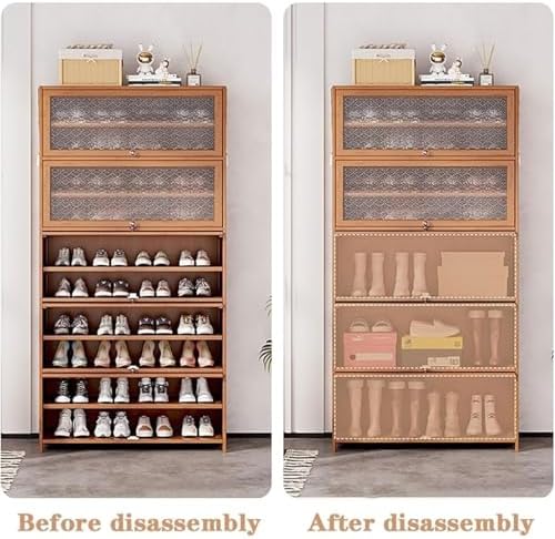 Pull Out Shoe Rack Rotating Shoe Cabinet Cabiner Rotate Rotating Shoe Storage Rack for Wardrobes Retractable，Adjustable Bamboo Shoe Rack with Multi-Layer Design, Flip Door – Stylish, Space-S