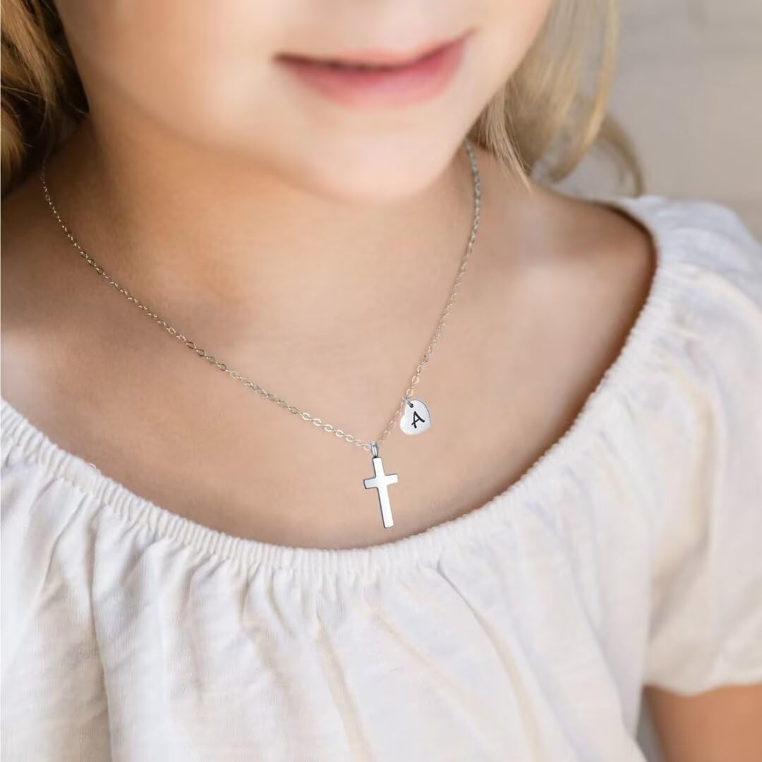 Tiny Cross Necklace for Girls | Heart Initial Necklace Women| Heart Birthstone Necklace | Letter Stainless Steel Pendant Jewelry First Communion Baptism Gifts Christmas Birthday Gifts - Image 2