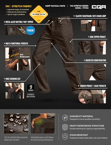Image of CQR Men's Flex Stretch Tactical Pants, Water Resistant Ripstop Cargo Pants, Lightweight EDC Outdoor Work Hiking Pants