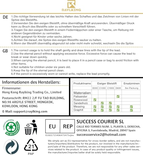 RaylKING Ewiger Bleistift aus Palisanderholz – Nachfüllbarer Graphitstift mit 3 HB-Spitzen und Messing-Gewinde in edler Geschenkbox (D600)