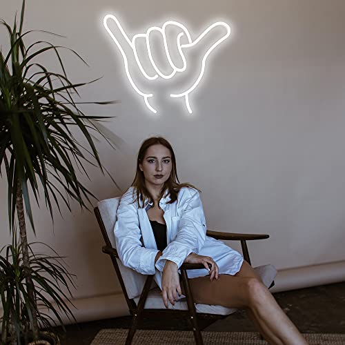 Image of Neon Signs Shaka Hand Gesture Hang Hand Symbol LED Light for Wall Decor Aloha Hawaiian Greeting Lamp inch15.7x12.4 inch for Home Bedroom Restaurants Retail Shops Bar Party(White)