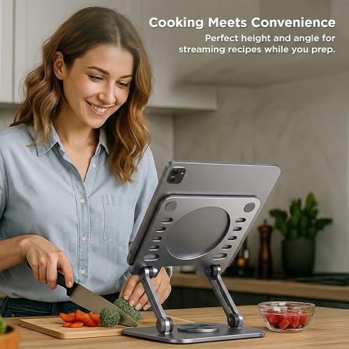 Image of Uncaged Ergonomics Swivel Laptop Stand for Desk, Adjustable Computer iPad Stand for Desk w / 360 Rotation, Portable Laptop Holder for Home Office Ergonomic Supplies (Space Gray)