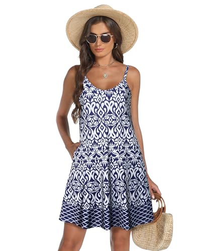 Image of elescat Womens Summer Dresses Spaghetti Strap V Neck Casual Sleeveless Sundress Beach Cover Ups with Pockets 2026