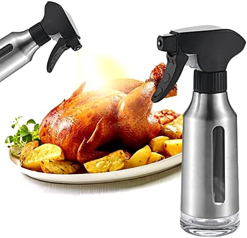 Oil Sprayer for Cooking,Stainless Steel Olive Oil Mister for Air Fryer Black Nozzel Dispenser Bottles Fat Reduction Glass Oil Control Spray Pot 6.35oz(180ml) Capacity