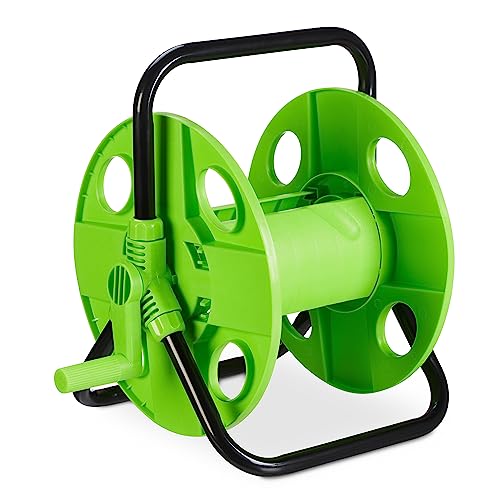 Relaxdays Schlauchtrommel Meter Schlauch Portamangueras, para Mangueras de 30 m 1/2', Acero, Plástico, Enrollamangueras, 38 x 42 x 31 cm, Negro/Verde