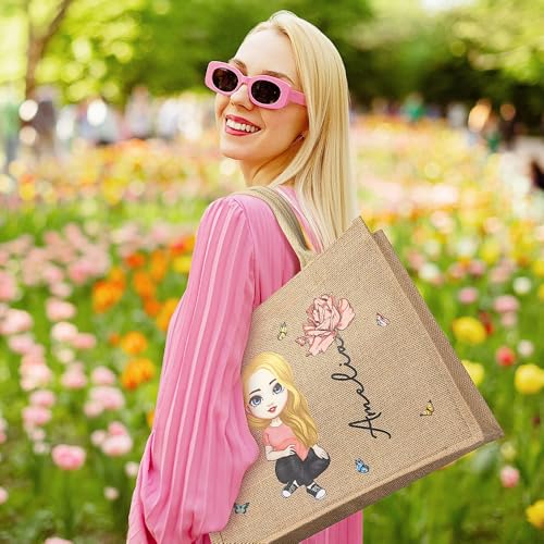 Bolsa tote personalizada de yute para mujer miniatura 2