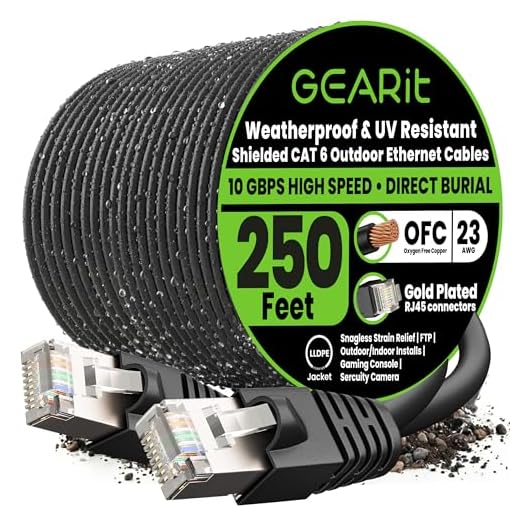 GearIT Cat6 Outdoor Ethernet Cable (250ft) 23AWG Pure Copper, FTP, LLDPE, Waterproof, Direct Burial, In-Ground, UV Resistant, POE, Network, LAN, Internet, Cat 6, Cat6 Cable - 250 Feet