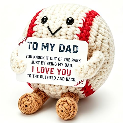 tGifGLonyi Funny Fathers Day Baseball Gifts Crochet for Dad from Daughter Son Wife Fathers Day Birthday Gifts Card for Dad I Love You Papa Daddy Gift Idea for Men Crochet Baseball Decor Christmas