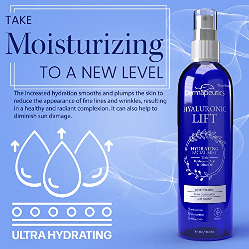Dermapeutics Hyaluronic Lift Face Mist, 8 Fl Oz /236.5Ml | Hydrating Facial Mist Spray With Hyaluronic Acid & Olive Oil #TOP1