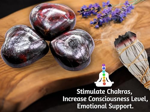 Image of Certified Red Jasper Hematite Crystal Heart Palm Pebbles Stones for Anxiety Stress Relief Massage - AAA Grade Original Healing Gemstone Agate Heart Palm Stone for Yoga Meditation Spiritual