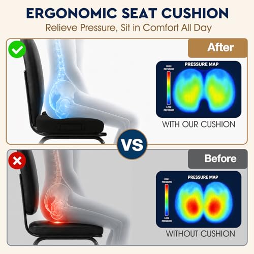 Image of TushGuard Office / Car Seat Cushion, Non-Slip Sciatica & Back Coccyx Tailbone Pain Relief Chair Pad, Memory Foam Butt Pillow for Computer Desk, Wheelchair, Driving (Black)