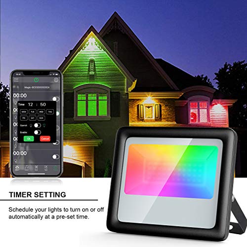 Ledvie 2 Pack 100W Rgb Led Flood Light, Color Changing Bluetooth Smart Floodlights App Control, 2700K Warm White, 5700K White, 16 Million Colors, 20 Modes, Timing & Music Sync, Outdoor Waterproof #TOP3