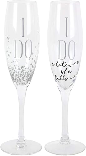 Enesco Our Name is Mud I Do - Copas de vino con purpurina para boda, juego de 2 piezas, transparente