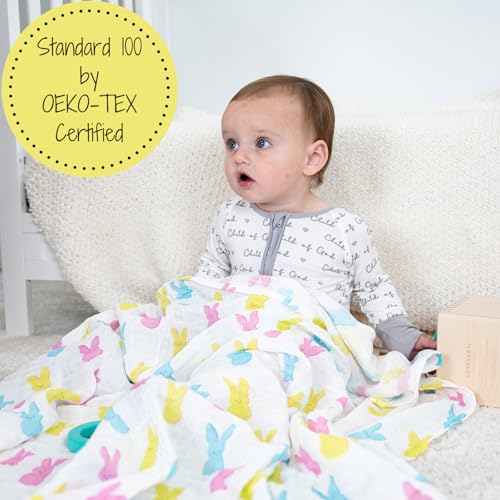 Image of LollyBanks Swaddle Blanket, 100% Cotton Muslin Swaddle Blankets, Neutral Swaddle Blanket 47 x 47 Inches, Baby Blanket for Boys and Girls, Baby Essentials, Registry (Easter Print)