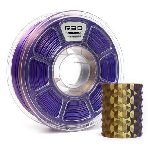 R3D Tri Color Silk PLA 3D Printer Filament Filament, Co-Extrusion, 1.75mm 1KG, 30-370 mm/s High-Speed Printing, 1.75mm, Dimensional Accuracy +/- 0.02 (Silk Gold-Copper-Purple)