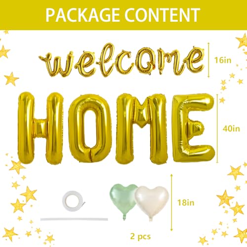 Image of TONIFUL 2 Size Gold Foil WELCOME HOME Balloons Banner Letter Decorations