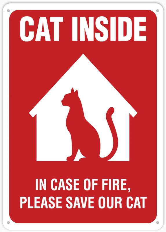 Puhayexi Cat Inside In Case Of Fire Please Save Our Cat 12 X 8 Inch Metal Sign, Rustproof Aluminum, Multicolor