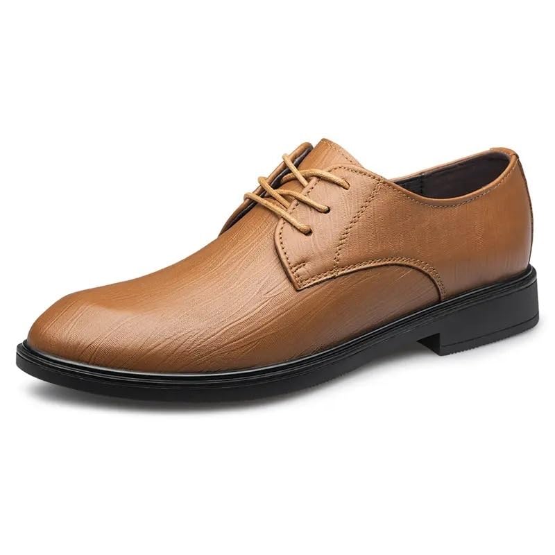 Men's Dress Shoes Pu Leather Breathable Fashion Lace Up Non Slip Rubber Sole Slip Resistant Anti-Slip Prom Wedding Evening(Yellow,7.5)2